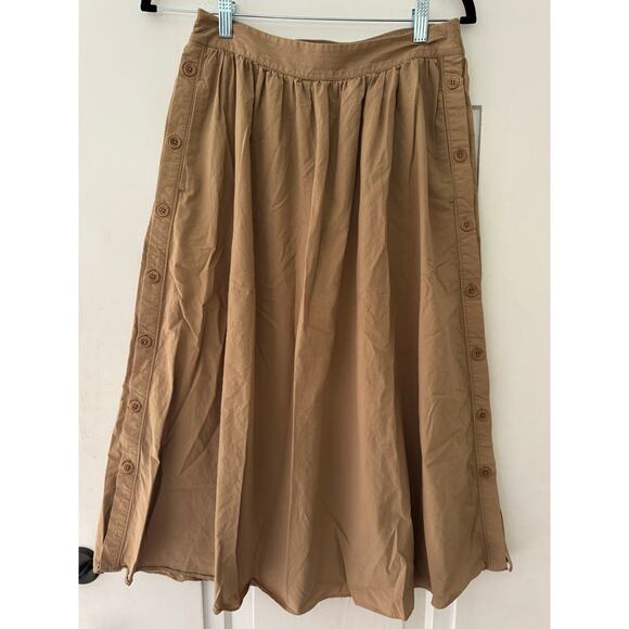 Madewell Signature Poplin Side Button 100% cotton tan Midi Skirt Size Small - Picture 2 of 9